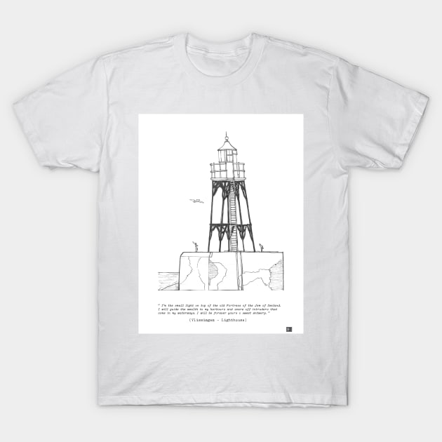 Vlissingen Lighthouse Zeeland Netherlands Pen and Ink Illustration T-Shirt by Wall-Art-Sketch